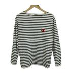 チャンピオン CHAMPION Tシャツ L 白 ホワイト ネイビー 紺 ボーダー柄 ボートネック 長袖 カットソー ロゴワッペン /PP ■ECB002
