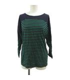 B&Y ユナイテッドアローズ BEAUTY&YOUTH ビューティー&ユース Tシャツ  紺 ネイビー 緑 グリーン ストライプ柄 長袖 ボートネック /RK ■ECB00252