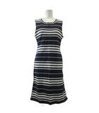 クレージュ courreges ワンピース ひざ丈 40 紺 ネイビー 白 ホワイト ストライプ柄 ラウンドネック ノースリーブ /SH ■GY99