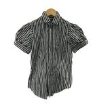 ラルフローレン RALPH LAUREN シャツ ブラウス 9 黒 ブラック 白 ホワイト ストライプ柄 パフスリーブ 半袖 /SH ■GY99
