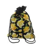  Birthday Flowers 巾着バッグ ナップサック 黒 ブラック イエロー 花柄 巾着型 /TQ ■GY99