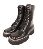 チャールズ&キース  CHARLES&KEITH ブーツ シューズ 38 黒 ブラック レースアップ 厚底 チェーン装飾 /NU ■GY99