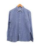 ユナイテッドアローズ UNITED ARROWS ボタンダウン シャツ 長袖 リネン ギンガムチェック L ブルー 青 /KT2 ■ECC003