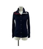 トミーヒルフィガー TOMMY HILFIGER カーディガン ニット ウール M ネイビー 紺 リブ編み ライン入り襟 長袖 /PP ■ECC003
