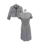 クレージュ courreges フォーマル セットアップ ノーカラージャケット ショート丈 ワンピース ミモレ丈 半袖 ラウンドネック チェック柄 9AR 黒 白 /SY13 ■ECB003