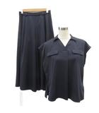 コムサイズム COMME CA ISM セットアップ 上下 ブラウス スキッパーカラー フレンチスリーブ ガウチョパンツ ワイドパンツ イージー 七分丈 9 紺 ネイビー /HO36 ■ECB003