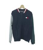 トミーヒルフィガー TOMMY HILFIGER カーディガン ウール L 紺 ネイビー ケーブルニット 長袖 配色デザイン /NP ■GY99