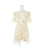 チュニック ブラウス 2 白 アイボリー 小花柄 Vネック 半袖 バックリボン /CK37 ■ECB003