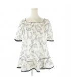 チュニック 2 白 ホワイト 紺 ネイビー ペイズリー柄 スクエアネック 七分袖 /CK33 ■ECB003