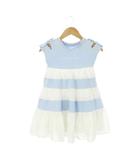 ワンピース 子ども服(女の子用) 110 青 ブルー 白 ホワイト ストライプ柄 ティアード 半袖 /CK18 ■ECB003