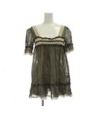 チュニック 2 カーキ 半袖 スクエアネック レース装飾 /JP
