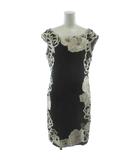 グレースコンチネンタル GRACE CONTINENTAL ワンピース 36 黒 アイボリー ひざ丈 カットワーク ビジュー 刺繍 花柄 ノースリーブ 13435023-1 /GG ■ECE004