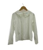 カットソー 子ども服 キッズ 150 白 ホワイト 長袖 スカラップ襟 襟刺繍 Tシャツ /PP ■ECA004
