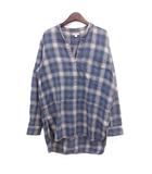 ギャップ GAP チェック シャツ ブラウス ロング丈 長袖 コットン 綿 M ブルー 青 グレー 灰 /FT ■ECC004