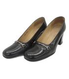 グッチ GUCCI パンプス レザー 本革 ハイヒール 6 黒 ブラック スクエアトゥ チャンキーヒール 101 2296 /SM1 ■GY53