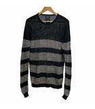 ディーゼル DIESEL 美品 ニット セーター リネン100% ボーダー ローゲージ クルーネック 長袖 黒 ブラック 灰 グレー /TD ■ECD004