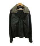 リキエル RYKIEL 本皮ジャケット 黒 ブラック ボア襟 ボタンフロント 長袖 ECD004 /SH ■ECD004