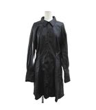 ザラ ZARA フェイクレザーコート ミドル丈 L 黒 ブラック 無地 レギュラーカラー 長袖 /YU ■ECA005