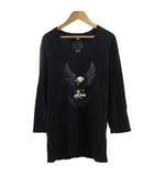 ロエン Roen Tシャツ 46 黒 ブラック プリント柄 ラウンドネック 七分袖 /KK ■GY70