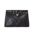 ヴァレンティノ ヴァレンチノ  VALENTINO クラッチバッグ セカンドバッグ ロゴデザイン 型押し ロゴ金具 レザー 黒 ブラック ■GY74