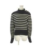 × マークジェイコブス MARC JACOBS THE BLOOMER ニット セーター M 紺 ネイビー ハイネック 長袖 ボーダー柄 ビジューボタン /AO3 ■ECC006