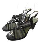 イヴサンローラン YVES SAINT LAURENT サンダル シューズ 35 黒 ブラック 編み込み チャンキーヒール ストラップ /IB ■GY53