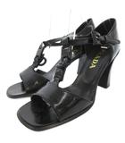 プラダ PRADA ヒールサンダル 37.5 アンクルストラップ 黒 ブラック スクエアトゥ /TQ ■GY53