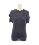 イッセイミヤケ ISSEY MIYAKE 透かし編みニット セーター カットソー クルーネック 半袖 麻 リネン混 ヴィンテージ 青 ブルー /YT ■GY53