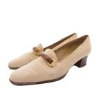 グッチ GUCCI バンブー パンプス チャンキーヒール レザー 4.5 ベージュ /FF ■GY50