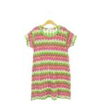 ミッソーニ MISSONI ワンピース ニット 子ども服(女の子用) 140 ピンク 緑 グリーン ジグザグ柄 半袖 スカラップヘム 48.01.458M /AO30 ■ECB009