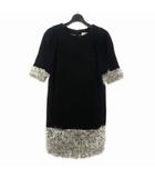 カオン Kaon ワンピース ひざ丈 ファー付き S ブラック 黒