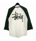 ステューシー STUSSY ラグランTシャツ 7分袖カットソー バックプリント ロゴ M ホワイト グリーン