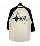 ステューシー STUSSY ラグランTシャツ 7分袖カットソー バックプリント ロゴ M ブラック ホワイト