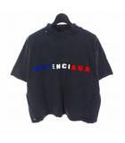 バレンシアガ BALENCIAGA ダメージ加工 クロップドTシャツ カットソー 半袖 L ブラック 黒