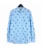 バーバリー BURBERRY ボタンダウン ロゴプリント シャツ 長袖 総柄 S ブルー 青