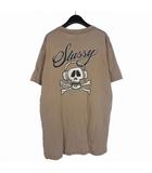 ステューシー STUSSY 紺タグ スカルプリント Tシャツ カットソー 半袖 L ブラウン 茶