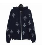 NAVY AND WHITE CROSS ZIP HOODIE ネイビーアンドホワイトジップフーディー パーカー L ネイビー 紺