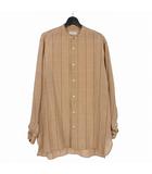 トゥモローランド TOMORROWLAND RAYON WASHER OVERSIZE BAND COLLAR SHIRT オーバーサイズ バンドカラーシャツ レーヨン チェックシャツ 長袖 M ベージュ 63-01-01-01112