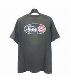 90's 紺タグ オールドステューシー オーバルロゴプリントTシャツ カットソー L  黒 チャコールグレー