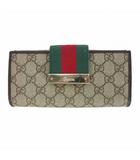 グッチ GUCCI GGキャンバス シェリーライン Wホック 長財布 カーキベージュ × ダークブラウン 131668