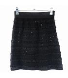 エフデ ef-de スカート タイト ミニ サイドファスナー レース スパンコール 薄手 無地 9 黒 ブラック ボトムス /T2