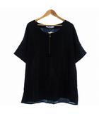 Shipley&Halmos ブラウス カットソー 半袖 クルーネック ハーフジップ 無地 M 黒 ブラック トップス