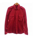ミリタリーシャツ 長袖 ステンカラー S092 コットン 無地 M 赤 レッド トップス /YA