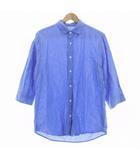 プラステ PLST カジュアルシャツ 七分袖 ステンカラー 麻混 リネン混 無地 L 紫 パープル トップス