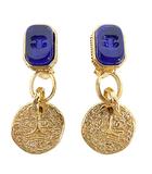 シャネル CHANEL 93A ヴィンテージ イヤリング ココマーク コインモチーフ ゴールドカラー 青 ブルー 小物 アクセサリー ☆AA★