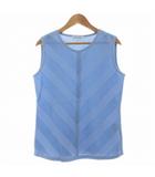 ハナエモリ HANAE MORI ノースリーブニット クルーネック コットン 総柄 M 青 ブルー トップス /AZ