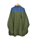 ラフシモンズ RAF SIMONS 22AW Oversized bicolor denim shirts with R pin in back オーバーサイズ バイカラー デニムシャツ XS 緑 グリーン 222-M244