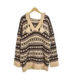セリーヌ CELINE 21AW Oversized Baja Pullover オーバーサイズ バハシェトランド ジャガード ニット パーカー セーター XS ベージュ 2A80R107O ☆AA★