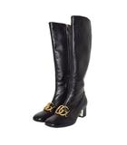 グッチ GUCCI ロングブーツ GGマーモント ダブルG レザー 36.5 黒 ブラック ☆AA★