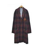 カシミヤ チェスターコート ロング チェック ワッペン 50 グレー 575312 ☆AA★